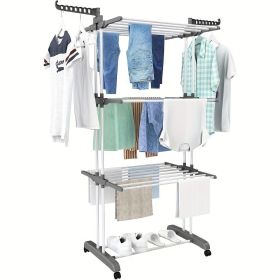 Multi functional multi-layer folding clothes drying rack for home use, indoor and outdoor clothes drying rack, with 4 lockable wheels, expandable